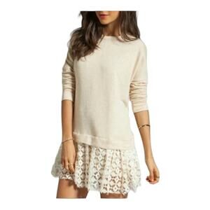 Free People Beach Shake It Oatmeal Lacey Pullover Tunic Top One Size